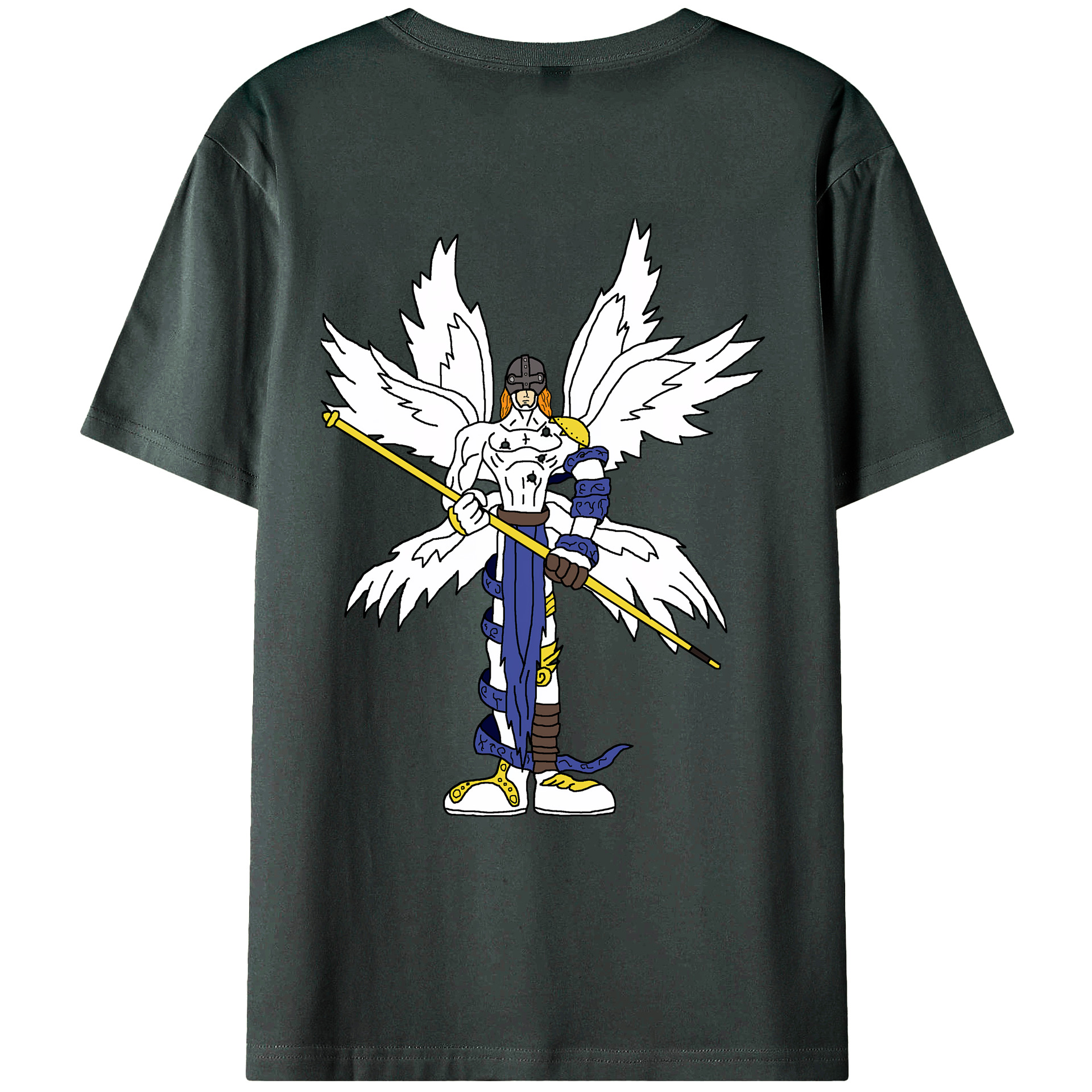 （画像用） Digimon デジタルモンスター/デジモン 綿100％ メンズ半袖Tシャツ（バックプリント） 通気性